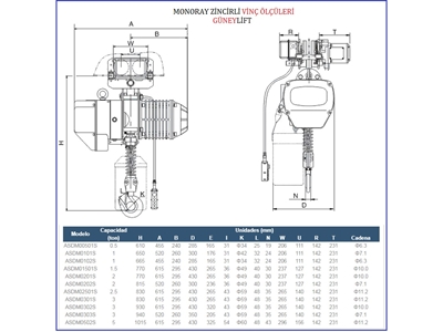 2 Ton 4 Haraketli Monoray Zincirli Vinç - 1