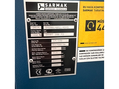 Sarmak Brand 15 kW Tank-Top Screw Compressor - 1