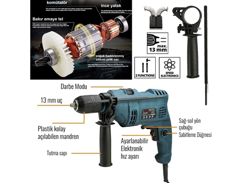 750W 13mm Elektrikli Darbeli Matkap