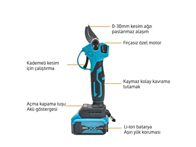 58V 5Ah Çift Akülü Çelik Şanzımanlı Makaslı Dal Budama Testeresi 2Li Set - 3