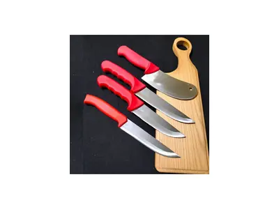 4-Piece Red-Handled Stainless Steel Butcher and Kitchen Knife