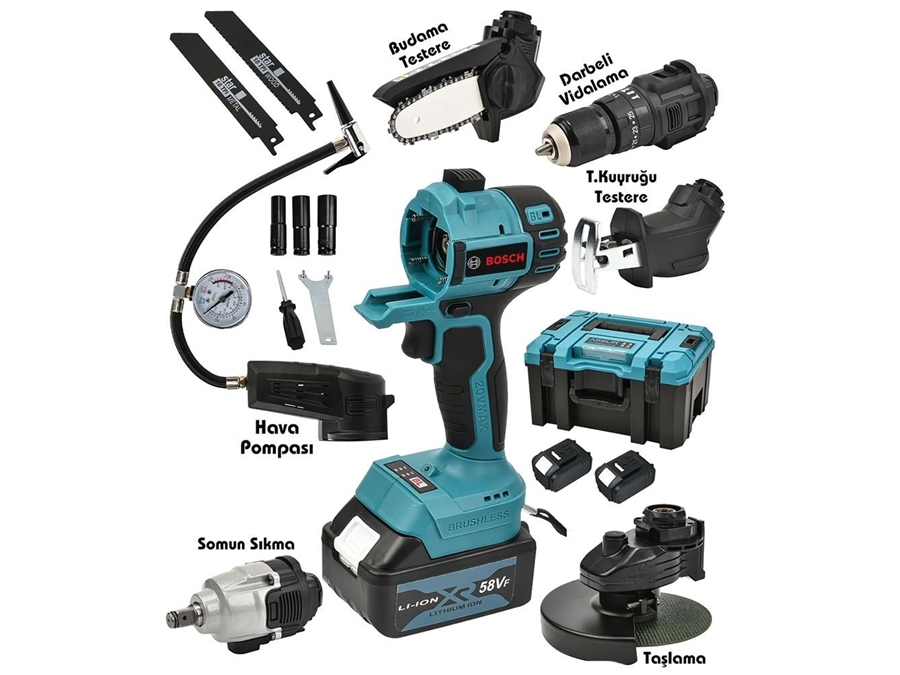 58Volt Çok Amaçlı Şarjlı Akülü Vidalama Makinası 6'Lı Set