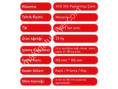 100 Kg / Saat Kaşar Peyniri Dilimleme Makinası