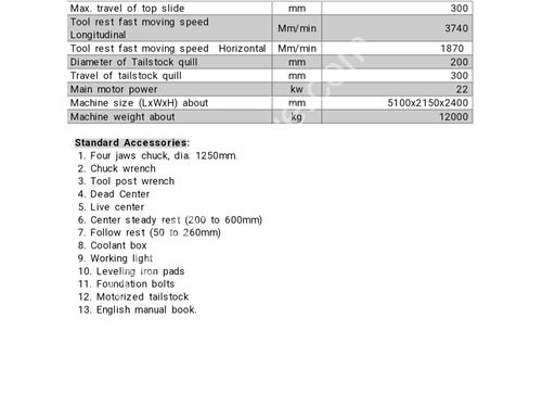 Yawo Bsl-1600X2mt Üniversal Çap Tornası