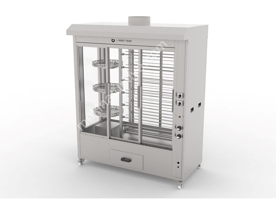 Double Display Chicken Rotisserie Machine 12 Skewers Rotating Rest Natural Gas And Lpg
