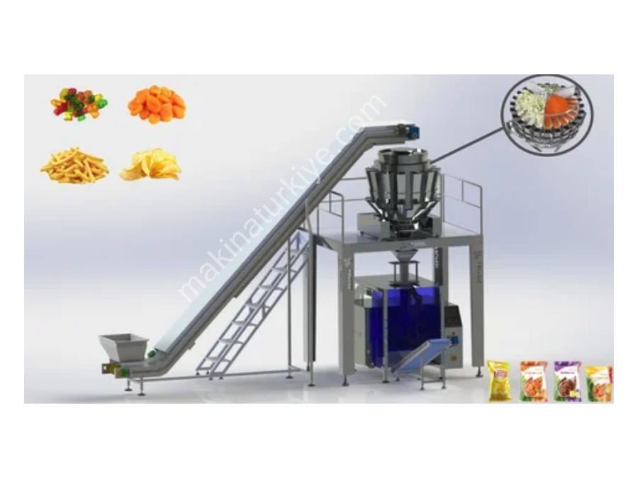 Machine de remplissage et d'emballage entièrement automatique à plusieurs têtes, de 10 à 1000 g (35-40 pièces/minute) avec balance