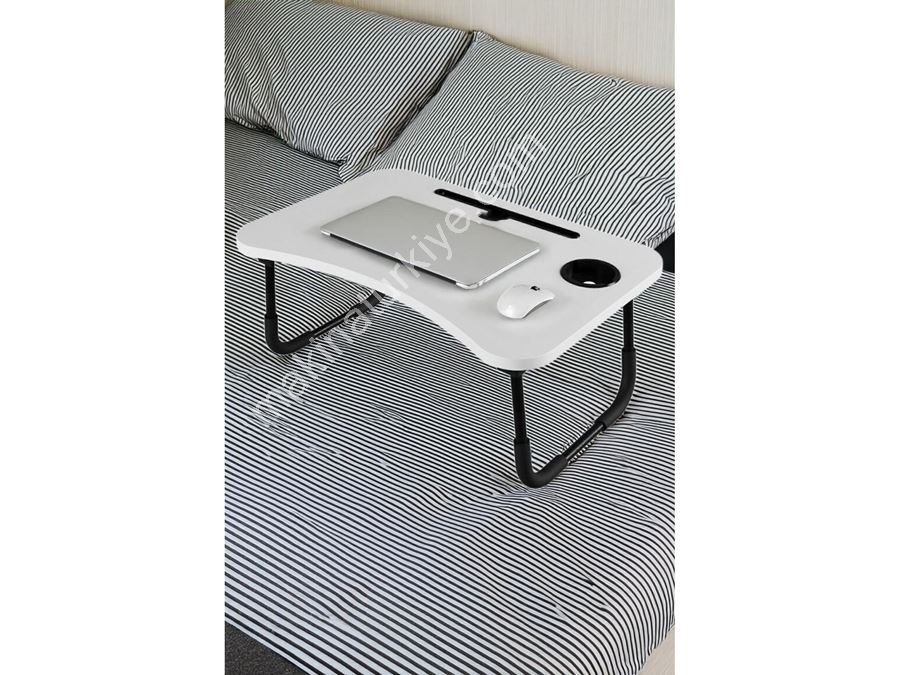 Tablette de lit portable pliante pour ordinateur portable et petit-déjeuner, blanc
