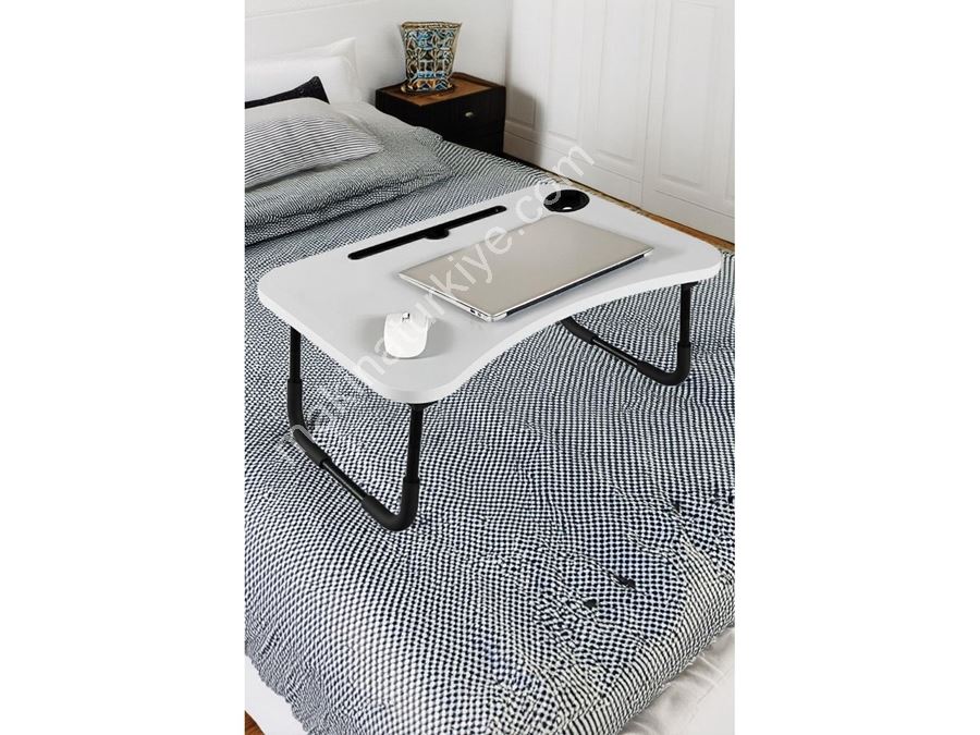 Tablette de lit portable pliante pour ordinateur portable et petit-déjeuner, blanc