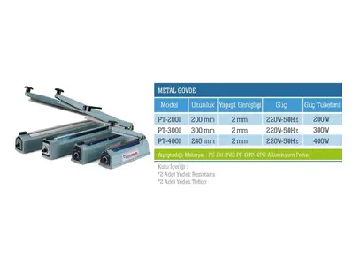30 - 40 - 50 cm Metal Gövde Poşet Ağzı Yapıştırma Makinası