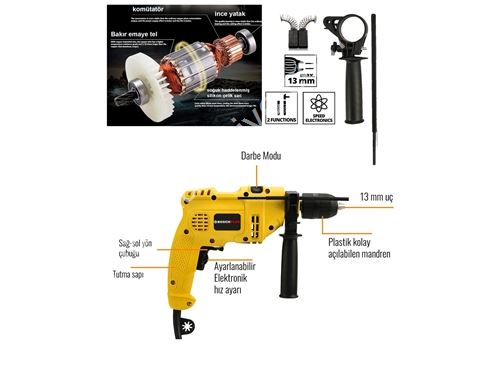 13mm Elektrikli Darbeli Matkap