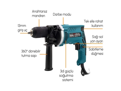 13mm Profesyonel Elektrikli Darbeli Matkap - 6