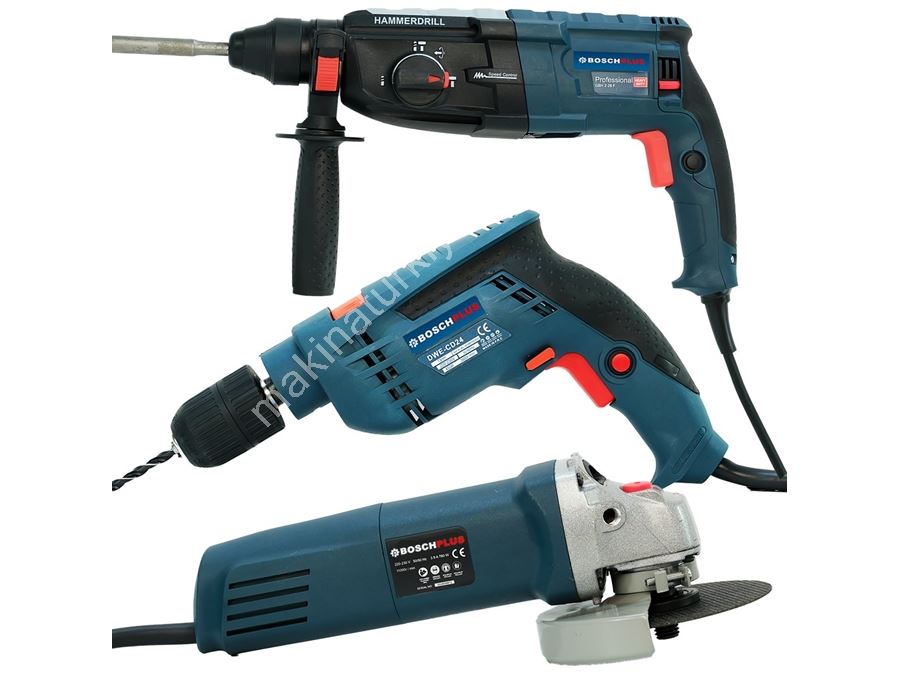 13mm Darbeli Vidalama, Kırıcı Delici Matkap ve 125mm Avuç Taşlama Elektrikli 3'Lü Set