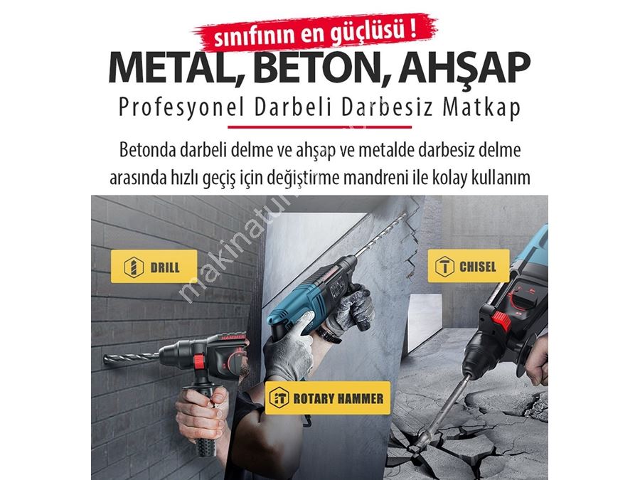 13mm Darbeli Vidalama, Kırıcı Delici Matkap ve 125mm Avuç Taşlama Elektrikli 3'Lü Set