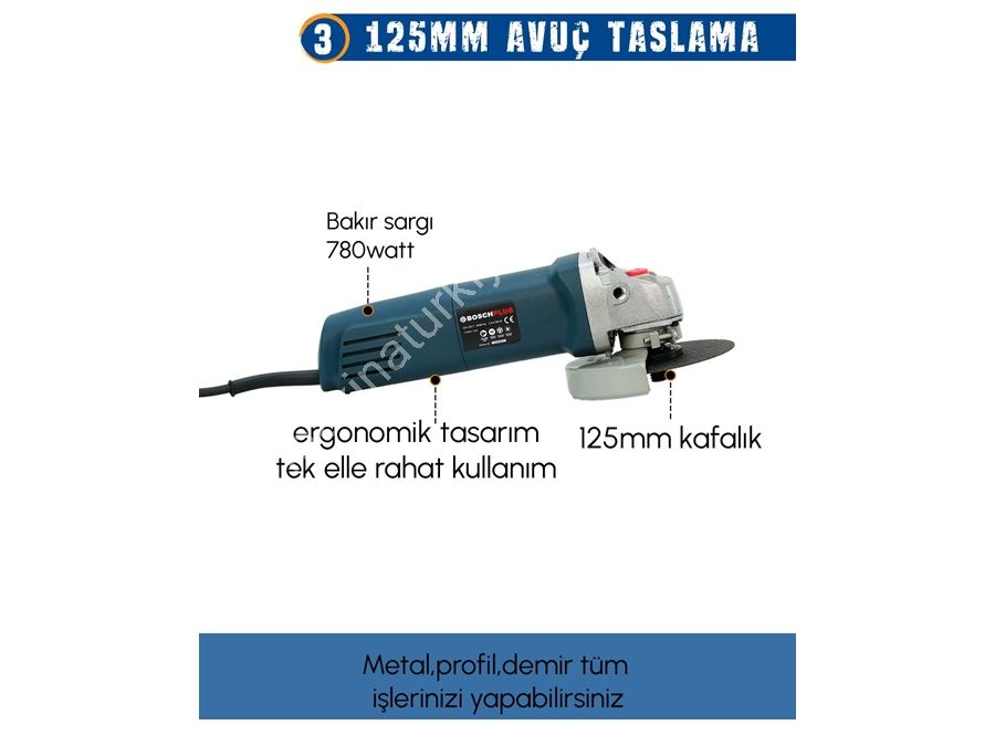 13mm Darbeli Vidalama, Kırıcı Delici Matkap ve 125mm Avuç Taşlama Elektrikli 3'Lü Set