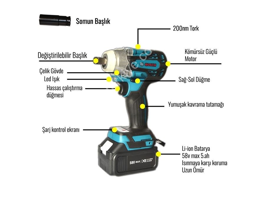 58W 5Ah Kırıcı Delici, Taşlama ve Somun Sökme Akülü Ultra 3'Lü Set