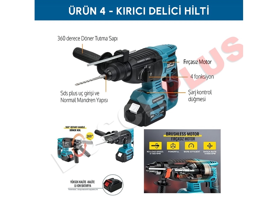 125mm Avuç Taşlama, Kırıcı Delici Hilti, Somun Sıkma Sökme, Vidalama Matkap Akülü Ultra 4'Lü Set