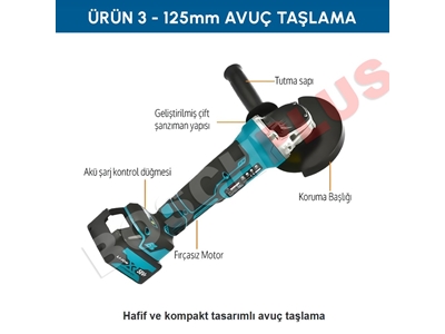 125mm Avuç Taşlama, Kırıcı Delici Hilti, Somun Sıkma Sökme, Vidalama Matkap Akülü Ultra 4'Lü Set - 7