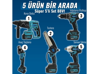 Avuç Taşlama, Kırıcı Delici Hilti, Somun Sıkma Sökme, Vidalama Matkap, Budama Testere 5'Li Set - 1