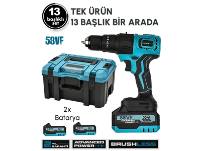 58Vf Çok Amaçlı Başlıklı Akülü Kömürsüz 13 Başlıklı Multi Makina Seti - 1