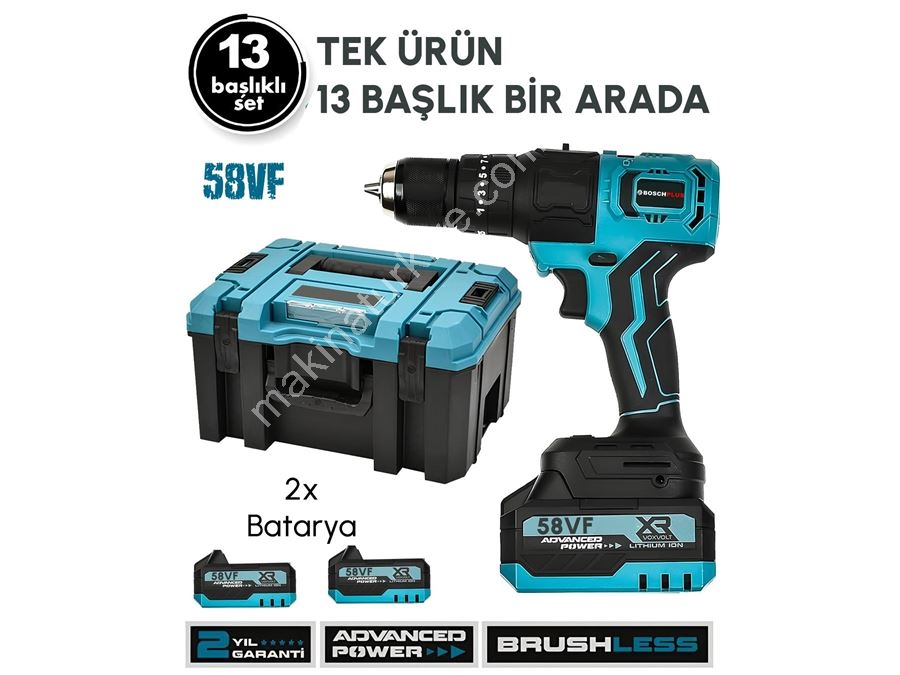 58Vf Çok Amaçlı Başlıklı Akülü Kömürsüz 13 Başlıklı Multi Makina Seti