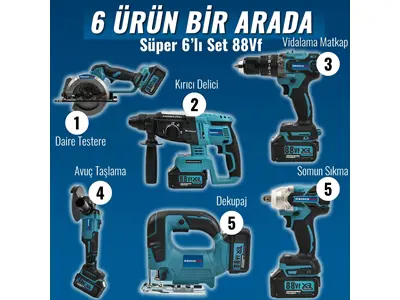 125mm Avuç Taşlama, Kırıcı Delici Hilti, Somun Sıkma Sökme Akülü 6'Lı Set