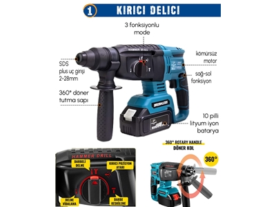 Kırıcı Delici Matkap, Avuç Taşlama, Somun Sıkma Akülü 9'Lu Set - 3