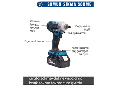 Kırıcı Delici Matkap, Avuç Taşlama, Somun Sıkma Akülü 9'Lu Set - 6