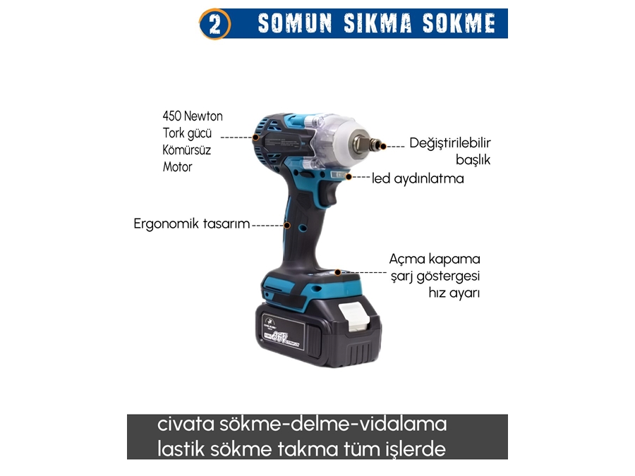 Kırıcı Delici Matkap, Avuç Taşlama, Somun Sıkma Akülü 9'Lu Set
