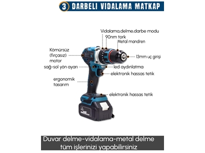 Kırıcı Delici Matkap, Avuç Taşlama, Somun Sıkma Akülü 9'Lu Set - 7