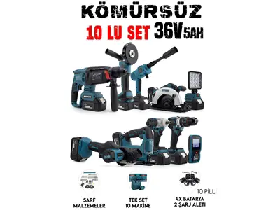 Led Işık, Lazer Metre, Somun Sıkma, Dekupaj, Oto Yıkama Akülü 10'Lu Set