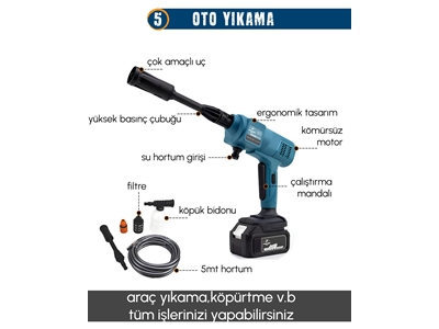 Led Işık, Lazer Metre, Somun Sıkma, Dekupaj, Oto Yıkama Akülü 10'Lu Set - 7