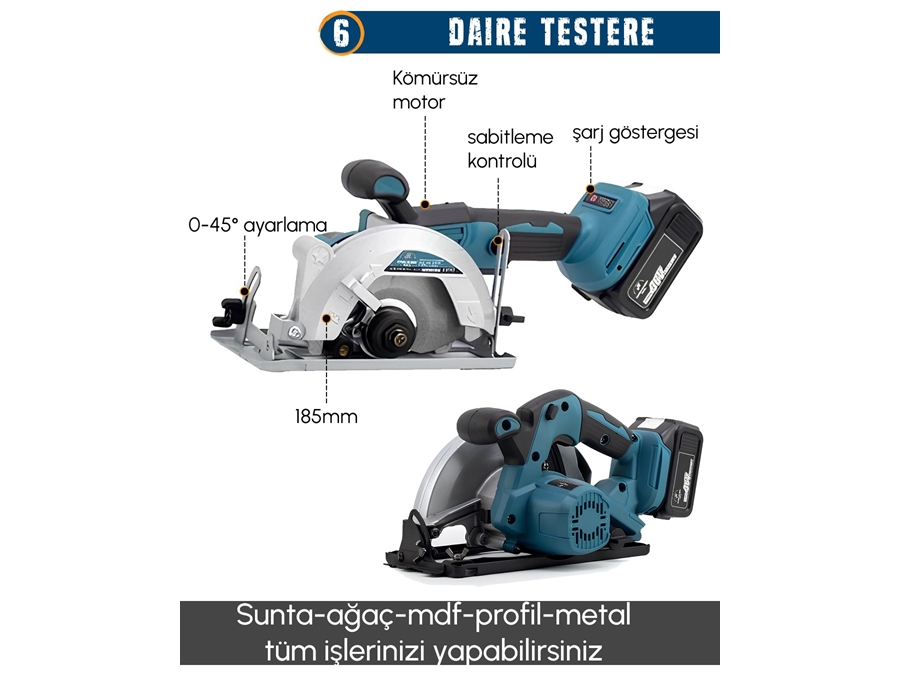 Led Işık, Lazer Metre, Somun Sıkma, Dekupaj, Oto Yıkama Akülü 10'Lu Set