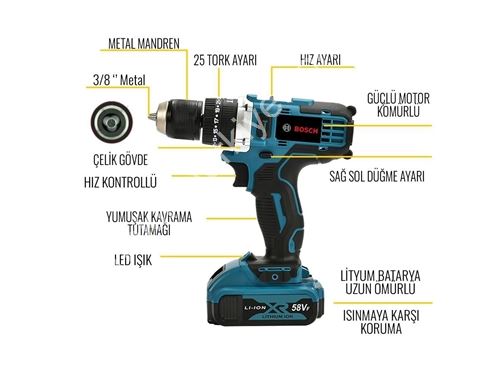 Ensemble perceuse sans fil EEA217 58Vf 5Ah avec mandrin en acier