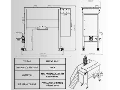 1000 Lt Yatay Toz Karıştırma Mikseri - 3