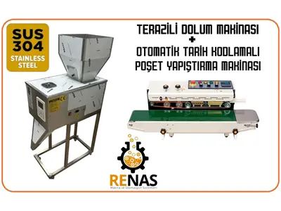 Terazili Dolum Makinası +Otomatik Poşet Yapıştırma Makinası