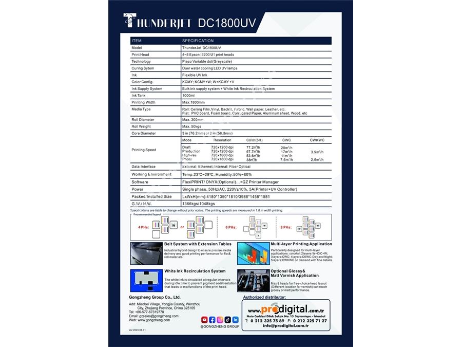 4-8 Head 180 Cm Hybrid Led UV Digital Printing Machine