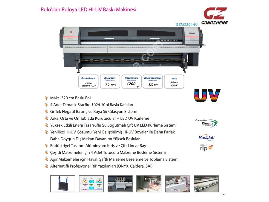 320 Cm 4 Head Roll to Roll Led Hı-Uv Printing Machine