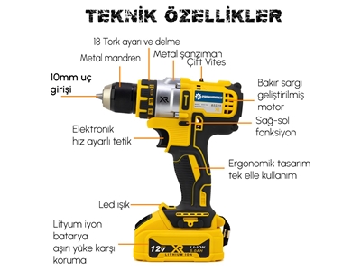 3P Xr Impact Drill Double Battery 12V Cordless Drill Set - 1