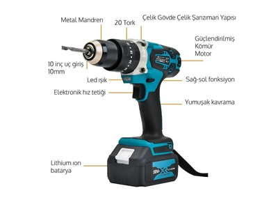 Şarjlı Kırıcı Delici Somun Sıkma Taşlama Ve Vidalama Matkap 4Lü Set Takım - 3