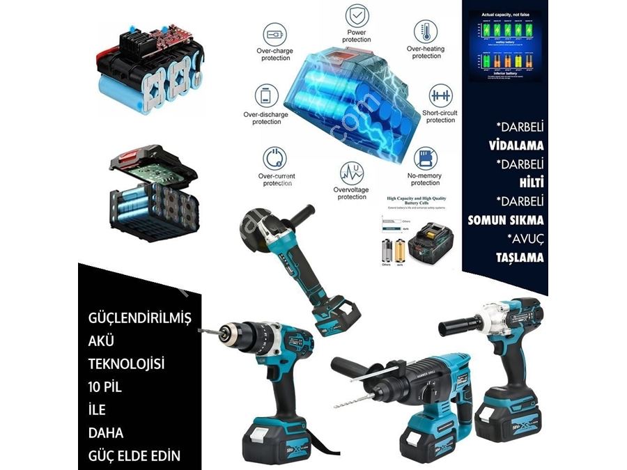 Şarjlı Kırıcı Delici Somun Sıkma Taşlama Ve Vidalama Matkap 4Lü Set Takım