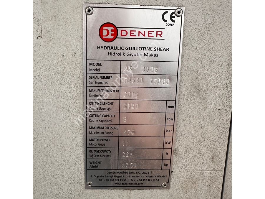 Dener 3x6mm CNC Hidrolik Giyotin Makas