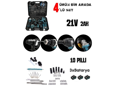 Profesyonel 21V 2Ah Akülü 4Lü Set El Aleti Setleri - 5