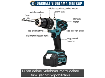 Profesyonel 21V 2Ah Akülü 4Lü Set El Aleti Setleri - 3