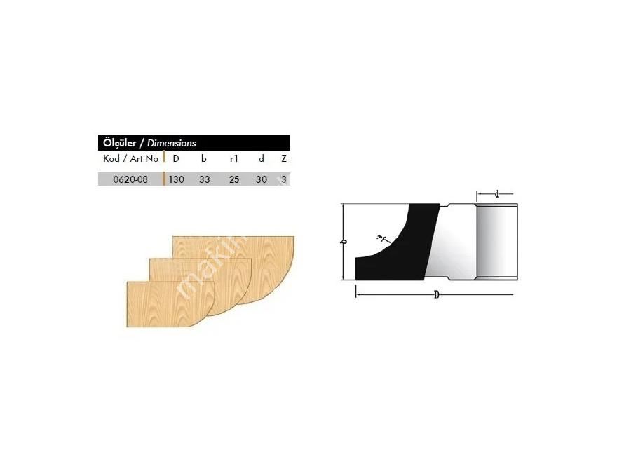1/4 Daire Kenar Yuvarlama Freze Bıçağı 0620-08 R=25Mm