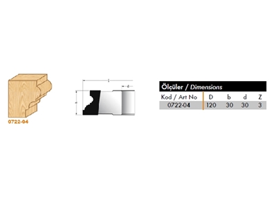 Sert Metal Plaketli Çıta Freze Bıçağı 0722-04 D=120 Z3 - 3