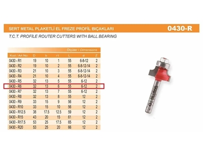 Elmas Uçlu Rulmanlı Radüs El Freze Bıçağı 25X11x53 430-R6 - 1