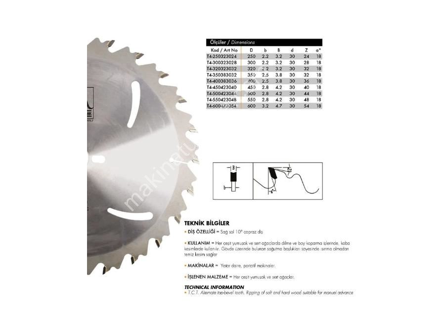Scie à bois avec forme de denture BG pour métaux durs 320X3.2/2.2X30 Z=32