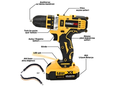 Akülü 24 Parça 58VF Vidalama Matkap Seti Çift Batarya - 2