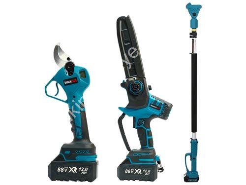 3Lü Bahçe Seti Akülü Uzatma Kollu Dijital Göstergeli Dal Budama Testeresi