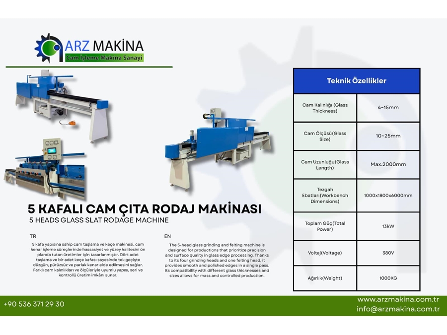 5 Kafalı Çıta Camı Rodaj Makinası